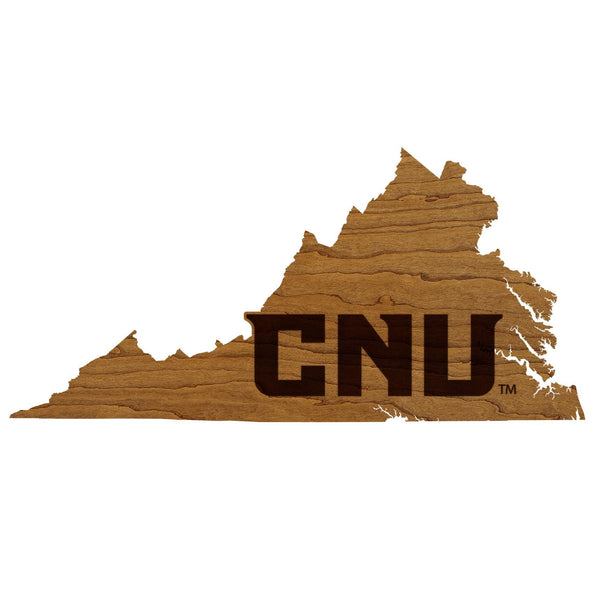 Christopher Newport University Initials on State Wall Hanging - Crafted from Cherry and Maple Wood - CNU Captains