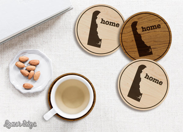 Delaware Home State Map Coaster - Crafted from Cherry or Maple Wood