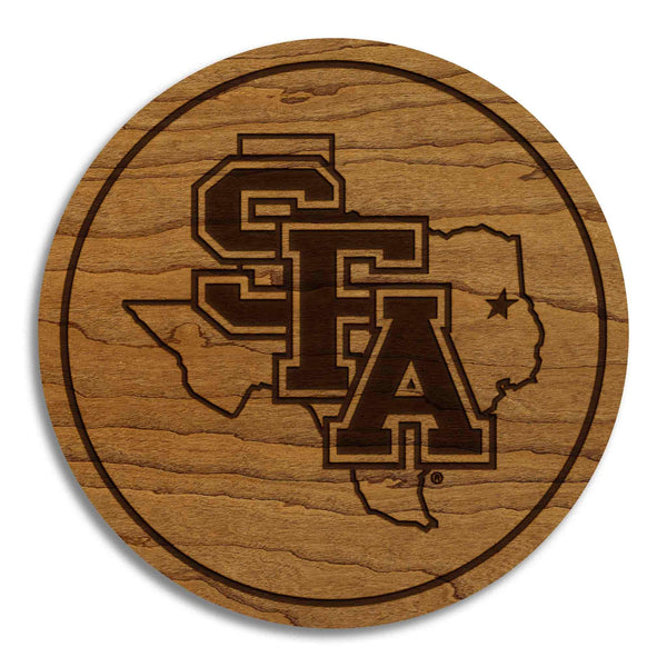 Stephen F. Austin State Logo Coaster – Crafted from Cherry or Maple Wood – SFA Lumberjacks