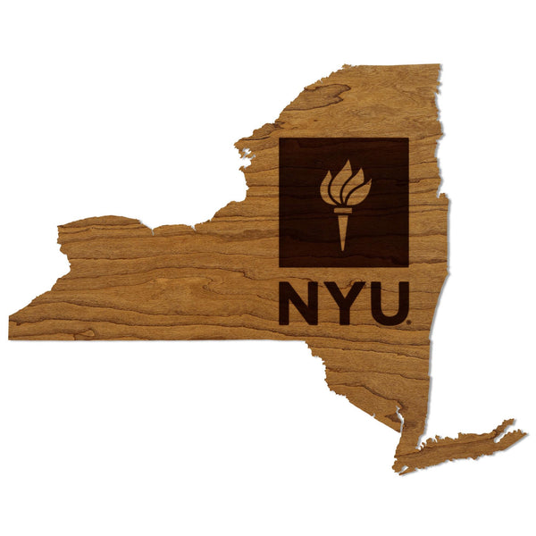 New York University Logo on State Wall Hanging - Crafted from Cherry and Maple Wood - NYU Bobcats