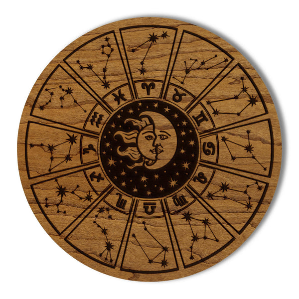 Zodiac Wheel Coaster – Crafted from Cherry or Maple Wood