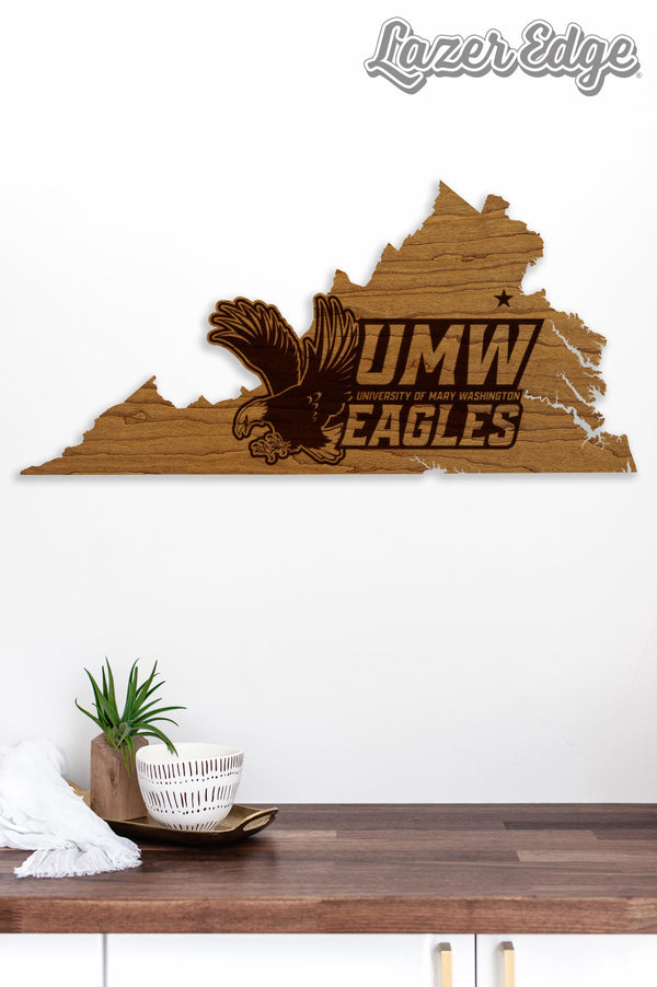 University of Mary Washington Eagles on State Wall Hanging - Crafted from Cherry and Maple Wood - University of Mary Washington Eagles