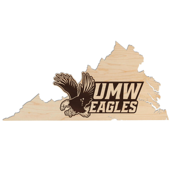 University of Mary Washington Eagles on State Wall Hanging - Crafted from Cherry and Maple Wood