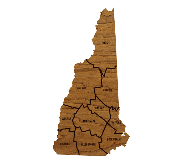 New Hampshire County Map Wall Hanging - Crafted from Cherry or Maple Wood