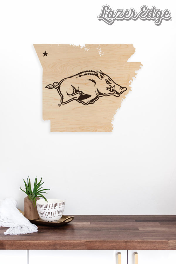 University of Arkansas Razorback on State Wall Hanging – Crafted from Cherry and  Maple Wood - Arkansas Razorbacks