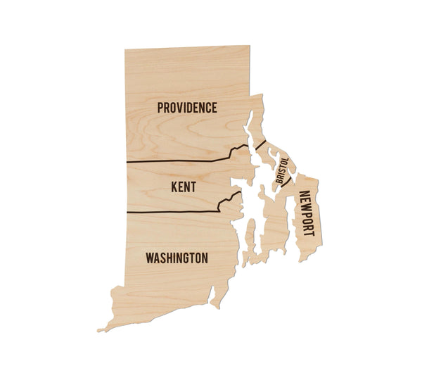 Rhode Island County Map Wall Hanging - Crafted from Cherry or Maple Wood