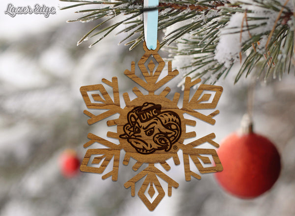 University of North Carolina Chapel Hill Ramses Snowflake Ornament – Crafted from Cherry and Maple Wood – UNC Tar Heels