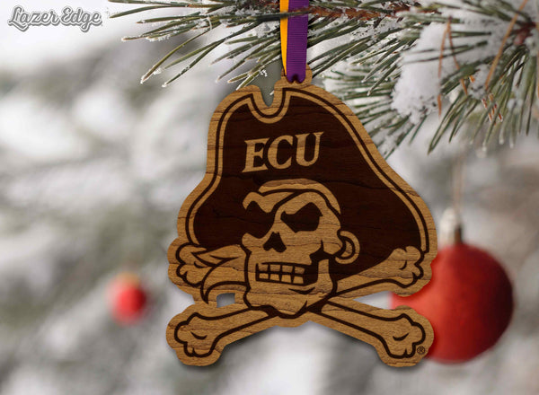 East Carolina University Jolly Roger Ornament – Crafted from Cherry and Maple Wood –ECU Pirates
