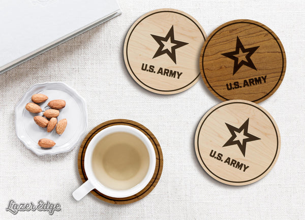 United States Army Emblem Coaster - Crafted from Cherry or Maple Wood