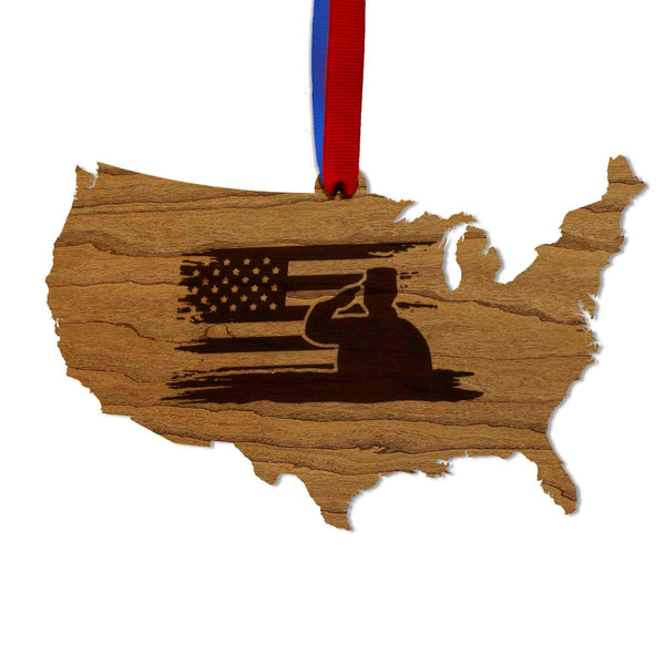 United States Flag Salute Ornament – Crafted from Cherry or Maple Wood