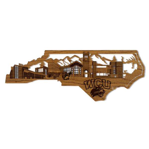 Western Carolina University Skyline Wall Hanging - Crafted from Cherry and Maple Wood - Western Carolina Catamounts