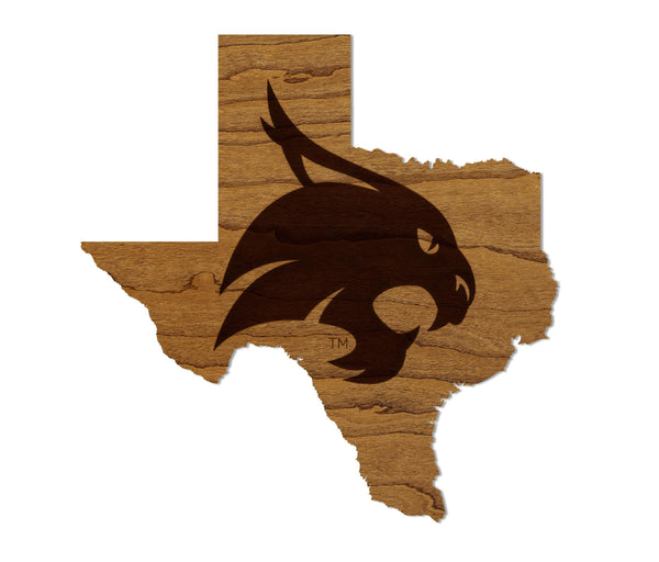 Texas State University Bobcat on State Magnet - Crafted from Cherry or Maple Wood - Texas State Bobcats
