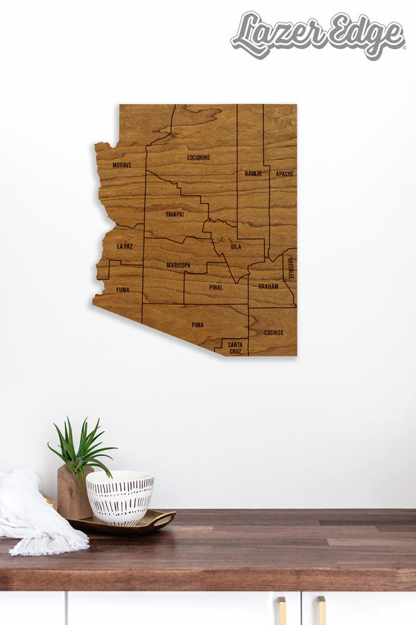 Arizona County Map Wall Hanging - Crafted from Cherry or Maple Wood
