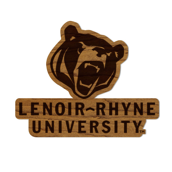 Lenoir-Rhyne University Bear Head and Wordmark Magnet - Crafted from Cherry or Maple Wood - Lenoir-Rhyne Bears