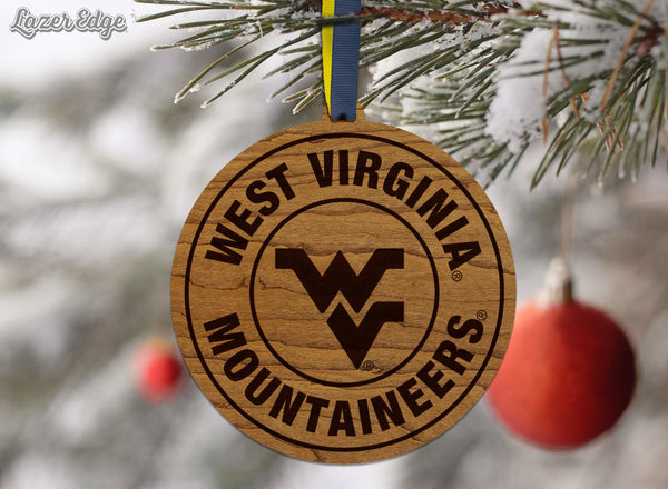 West Virginia University Mountaineers Circular Ornament – Crafted from Cherry and Maple Wood – West Virginia Mountaineers