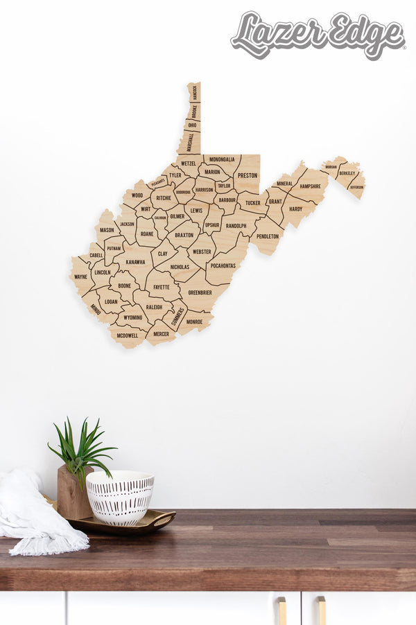 West Virginia County Map Wall Hanging - Crafted from Cherry or Maple Wood