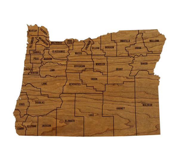 Oregon County Map Wall Hanging - Crafted from Cherry or Maple Wood