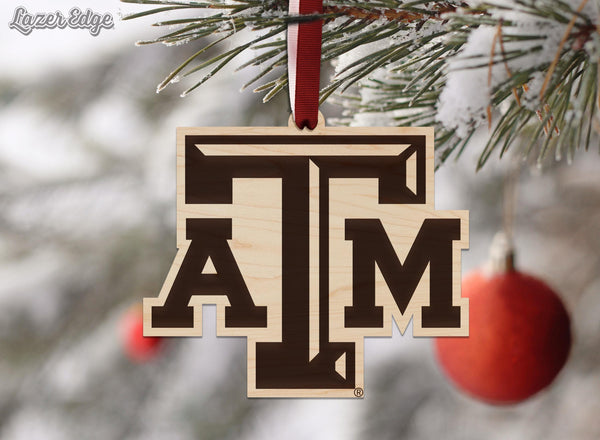 Texas A&M University TAM Logo Ornament – Crafted from Cherry and Maple Wood – Texas A and M Aggies