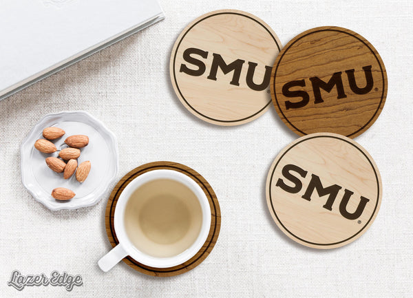 Southern Methodist University Wordmark Coaster – Crafted from Cherry or Maple Wood – SMU Mustangs