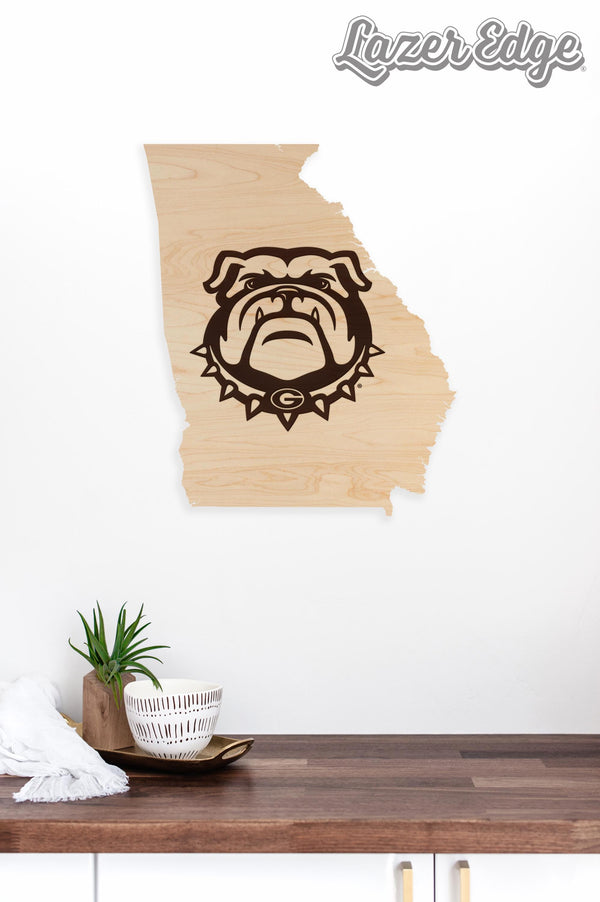 University of Georgia Bulldog on State Wall Hanging - Crafted from Cherry or Maple Wood - Georgia Bulldogs