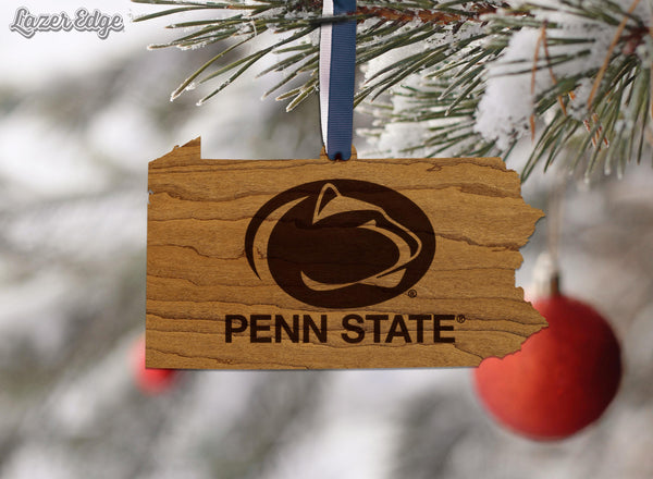 Penn State Logo on State Ornament – Crafted from Cherry and Maple Wood – Penn State Nittany Lions