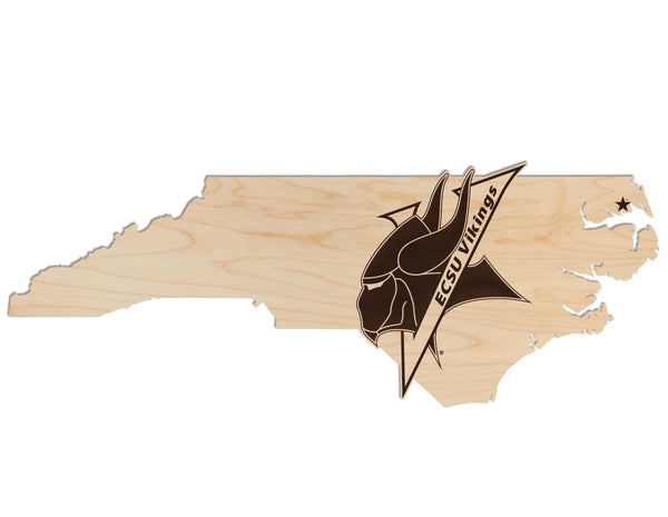 Elizabeth City State University Vikings Logo on State Wall Hanging - Crafted from Cherry or Maple Wood - ESCU Vikings