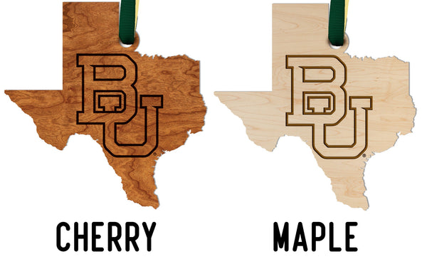 Baylor University BU on State Ornament – Crafted from Cherry and Maple Wood – Baylor Bears