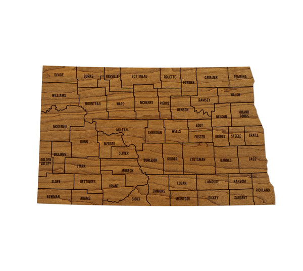 North Dakota County Map Wall Hanging - Crafted from Cherry or Maple Wood