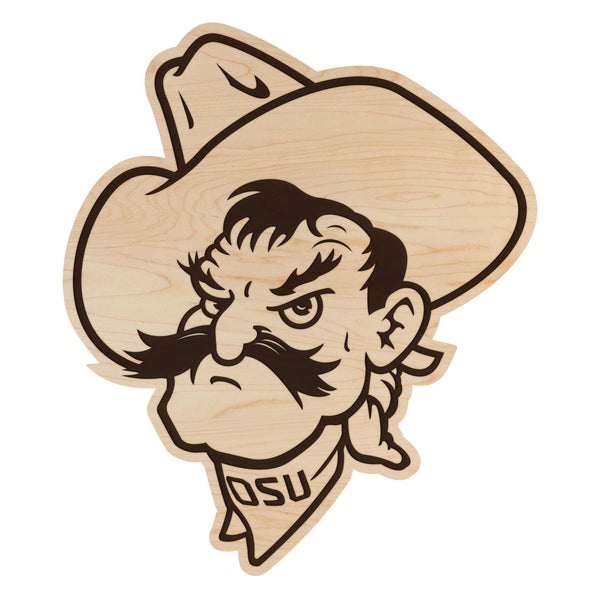 Oklahoma State University Pistol Pete Wall Hanging - Crafted from Cherry or Maple Wood - Oklahoma State Cowboys
