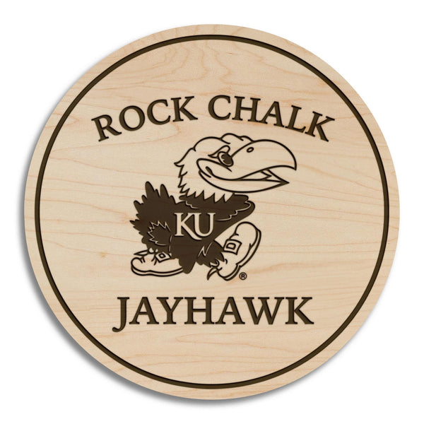 The University of Kansas Rock Chalk Jayhawk Coaster – Crafted from Cherry or Maple Wood – Kansas Jayhawks