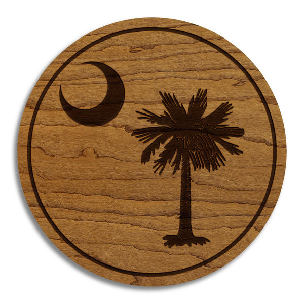 South Carolina State Flag Coaster - Crafted from Cherry or Maple Wood