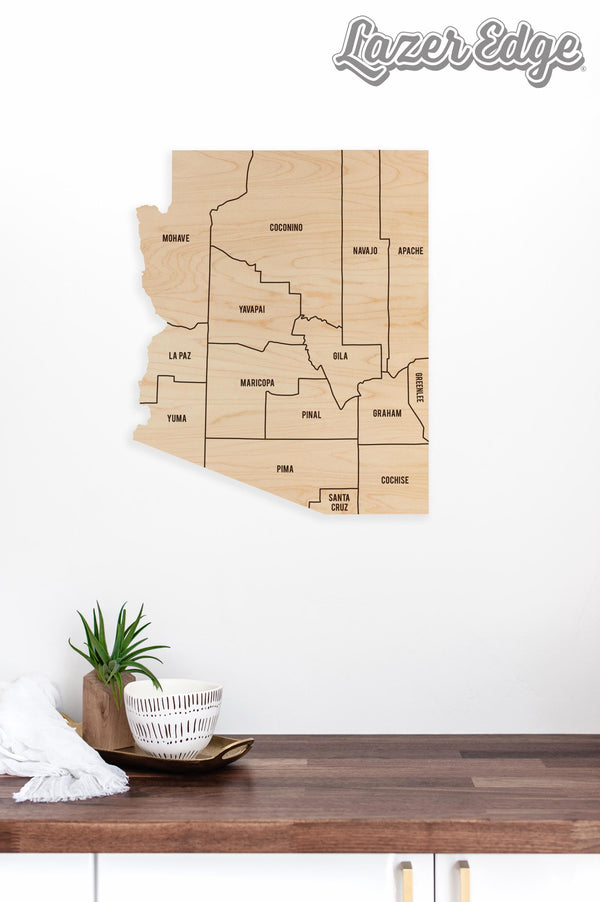 Arizona County Map Wall Hanging - Crafted from Cherry or Maple Wood