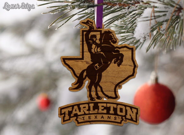Tarleton State University Texans Ornament – Crafted from Cherry and Maple Wood – Tarleton Texans