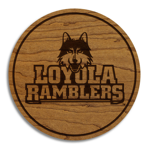 Loyola-Chicago Ramblers Stacked Logo Coaster – Crafted from Cherry or Maple Wood – Loyola-Chicago Ramblers