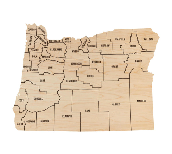 Oregon County Map Wall Hanging - Crafted from Cherry or Maple Wood
