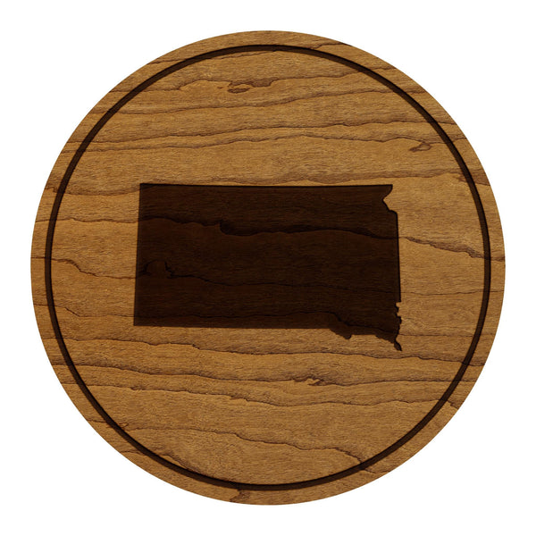 South Dakota State Map Coaster - Crafted from Cherry or Maple Wood