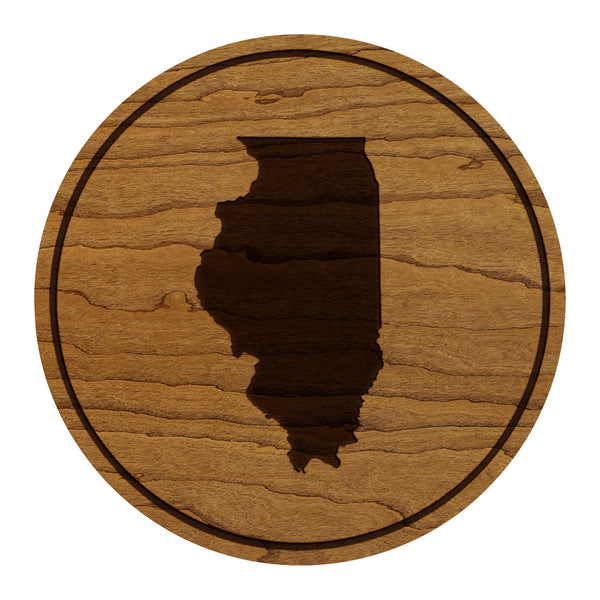 Illinois State Map Coaster - Crafted from Cherry or Maple Wood