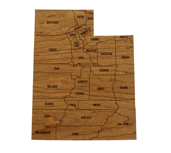 Utah County Map Wall Hanging - Crafted from Cherry or Maple Wood