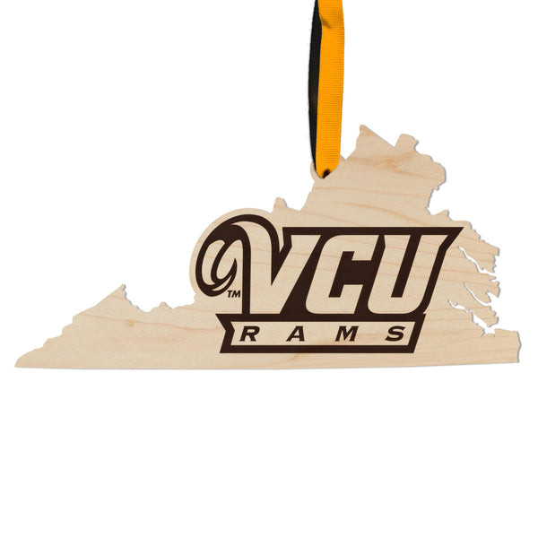 Virginia Commonwealth University Initials on State Ornament – Crafted from Cherry and Maple Wood – VCU Rams