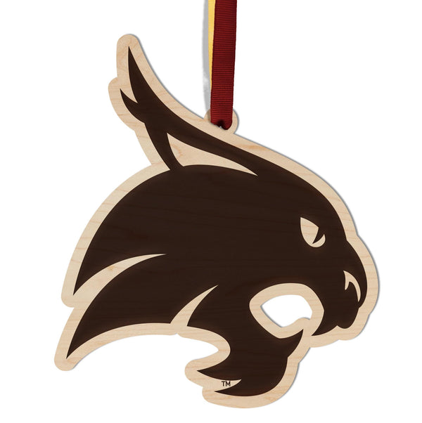 Texas State University Bobcats Ornament – Crafted from Cherry and Maple Wood – Texas State Bobcats
