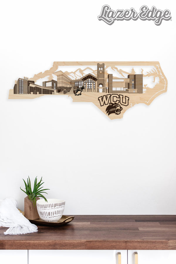 Western Carolina University Skyline Wall Hanging - Crafted from Cherry and Maple Wood - Western Carolina Catamounts