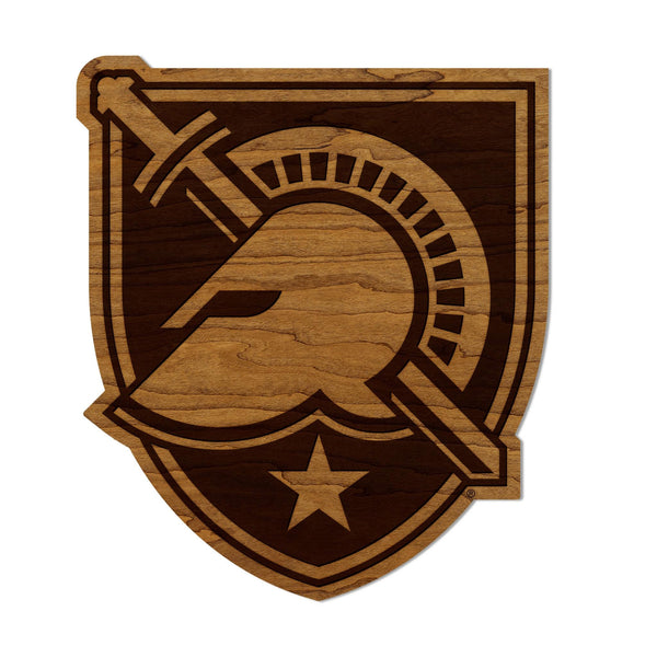 West Point Military Academy Knight and Shield Wall Hanging - Crafted from Cherry and Maple Wood - West Point Black Knights