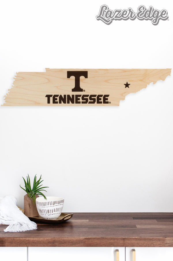 University of Tennessee Power T on State Wall Hanging - Crafted from Cherry and Maple Wood - University of Tennessee Volunteers