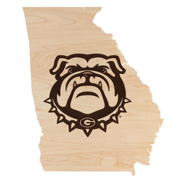 University of Georgia Bulldog on State Wall Hanging - Crafted from Cherry or Maple Wood - Georgia Bulldogs