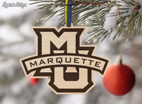 Marquette University Logo Ornament – Crafted from Cherry and Maple Wood – Marquette Golden Eagles