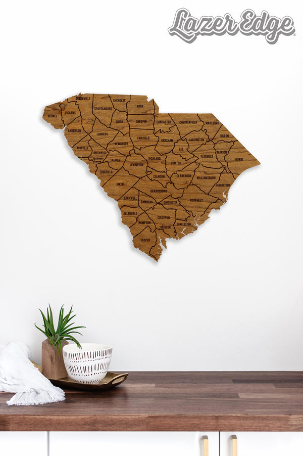 South Carolina County Map Wall Hanging - Crafted from Cherry or Maple Wood