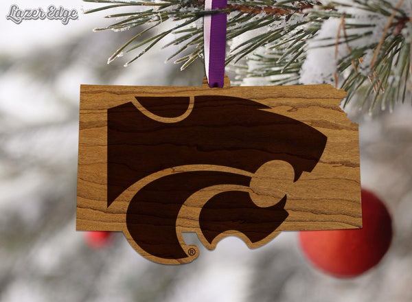 Kansas State University Wildcats on State Ornament – Crafted from Cherry and Maple Wood – Kansas State Wildcats