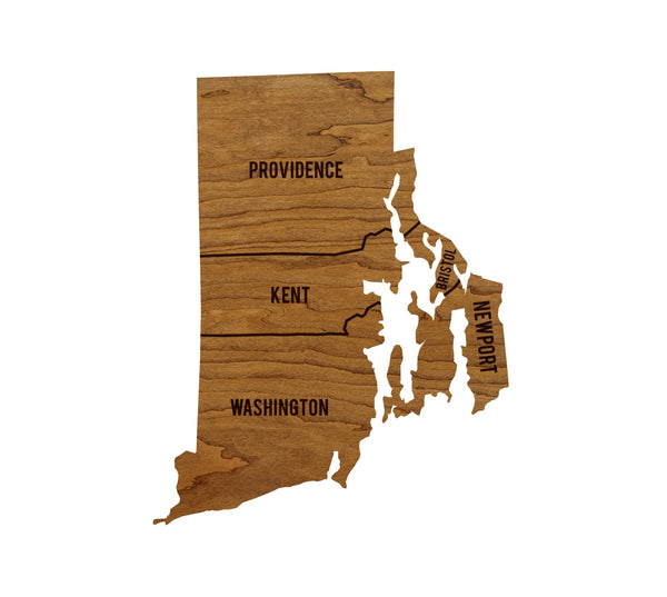 Rhode Island County Map Wall Hanging - Crafted from Cherry or Maple Wood