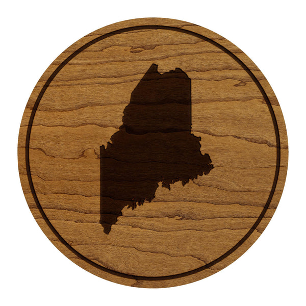 Maine State Map Coaster - Crafted from Cherry or Maple Wood