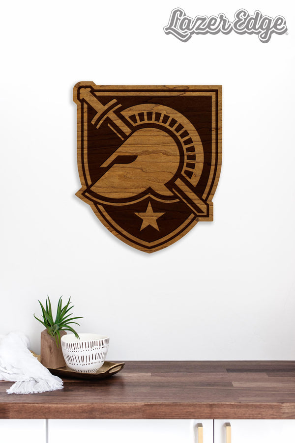 West Point Military Academy Knight and Shield Wall Hanging - Crafted from Cherry and Maple Wood - West Point Black Knights